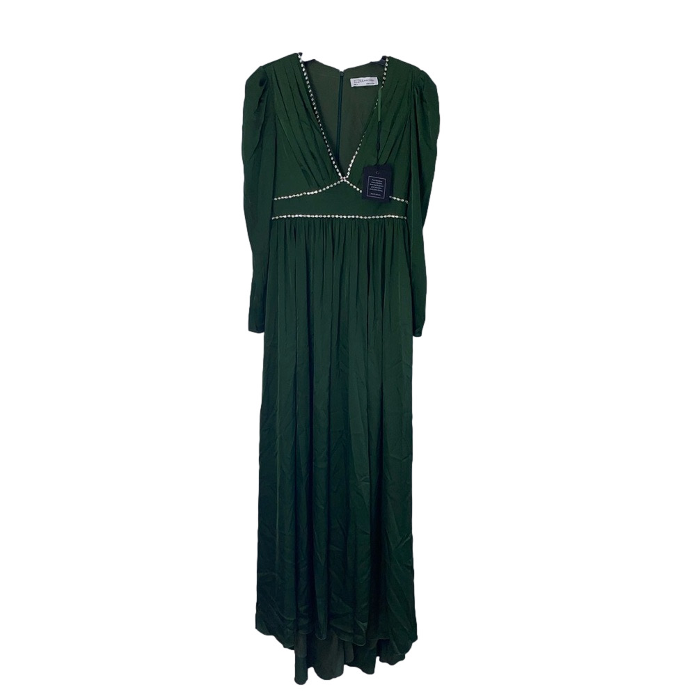 IEENA FOR MAC DUGGAL Rhinestone Trim Puff Sleeve Gathered Formal Gown Green Sz 6 - Picture 6 of 12